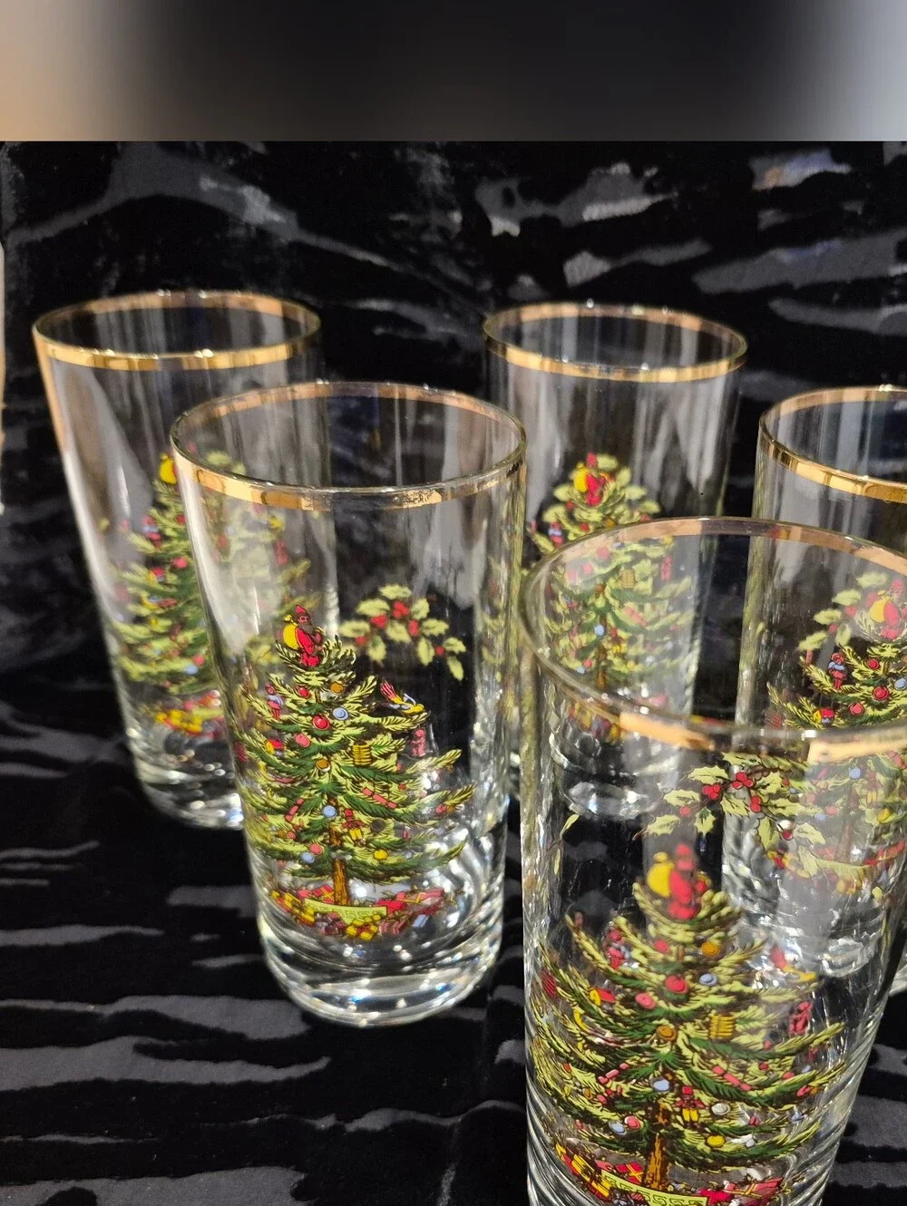 Vintage 1980s - 1990s Spode Christmas Tree 14oz Highball Glasses - Set of 6